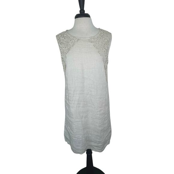 ALESSIA PICINI Linen Shift Dress Beige Sleeveless Lace Made in Italy Sz S - Picture 1 of 9